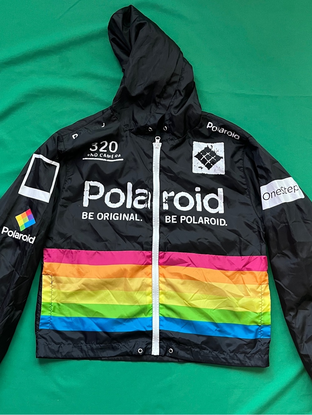 Polaroid 320 Land Camera Multi Color Zip Windbreaker Jacket W/Hood Size M.